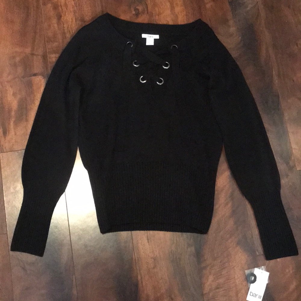 NWT black lace up sweater